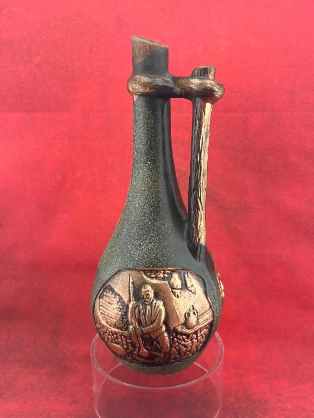 VINTAGE GEORGIAN  CERAMIC CLAY WINE BOOTLE/DECANTER VESSEL HANDCRAFTED, EMPTY